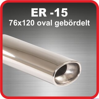 Polished stainless steel tailpipe 1 x 76x120mm oval straight rolled
