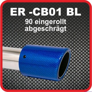 Endrohr Echt-Carbon 1 x 90mm rund abgeschrägt, blau glänzend