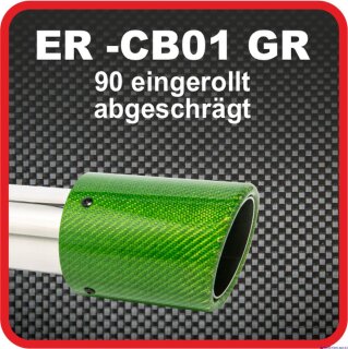 Endrohr Echt-Carbon 1 x 90mm rund abgeschrägt, grün glänzend