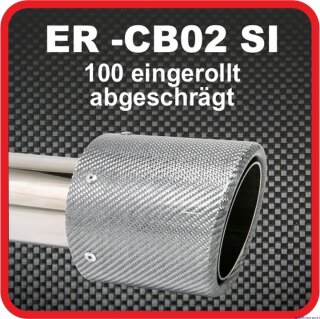 Endrohr Echt-Carbon 1 x 100mm rund abgeschrägt, silber glänzend