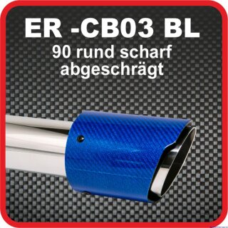 Endrohr Echt-Carbon 1 x 90mm rund scharf abgeschrägt, blau glänzend