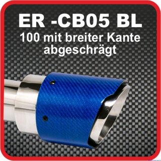 Endrohr Echt-Carbon 1 x 100mm rund breite Kante abgeschrägt, blau glänzend