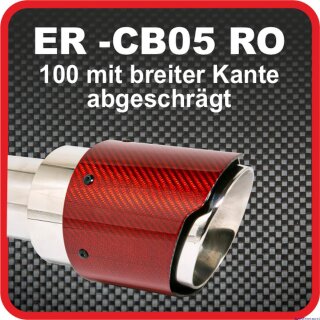 Endrohr Echt-Carbon 1 x 100mm rund breite Kante abgeschrägt, rot glänzend