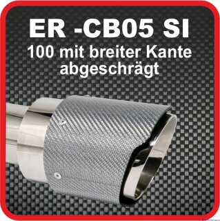 Endrohr Echt-Carbon 1 x 100mm rund breite Kante abgeschrägt, silber glänzend