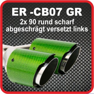 Tailpipe Carbon 2 x 90mm round sharp-edged slanted, slanted left side, green glossy