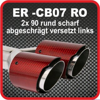 Endrohr Echt-Carbon 2 x 90mm rund scharf abgeschrägt, versetzt links, rot glänzend