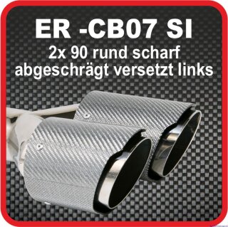 Endrohr Echt-Carbon 2 x 90mm rund scharf abgeschrägt, versetzt links, silber glänzend