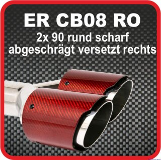 Endrohr Echt-Carbon 2 x 90mm rund scharf abgeschrägt, versetzt rechts, rot glänzend