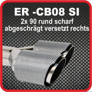 Tailpipe Carbon 2 x 90mm round sharp-edged slanted, slanted right side, silver glossy