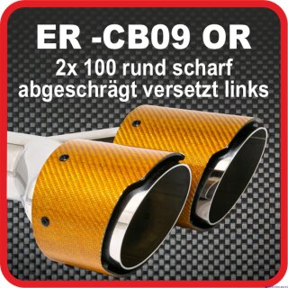 Tailpipe Carbon 2 x 100mm round sharp-edged slanted, slanted left side, orange glossy