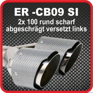 Tailpipe Carbon 2 x 100mm round sharp-edged slanted, slanted left side, silver glossy
