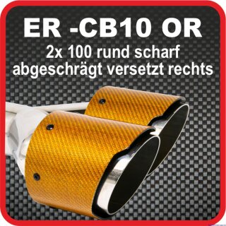 Tailpipe Carbon 2 x 100mm round sharp-edged slanted, slanted right side, orange glossy