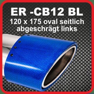 Endrohr Echt-Carbon 1 x 120x175mm oval seitlich abgeschrägt, links, blau glänzend