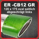 Endrohr Echt-Carbon 1 x 120x175mm oval seitlich abgeschr&auml;gt, links, gr&uuml;n gl&auml;nzend