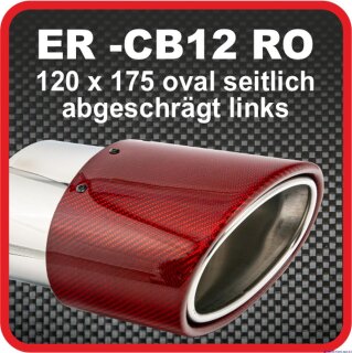 Endrohr Echt-Carbon 1 x 120x175mm oval seitlich abgeschrägt, links, rot glänzend