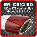 Endrohr Echt-Carbon 1 x 120x175mm oval seitlich abgeschr&auml;gt, links, rot gl&auml;nzend