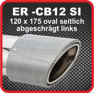 Endrohr Echt-Carbon 1 x 120x175mm oval seitlich abgeschrägt, links, silber glänzend