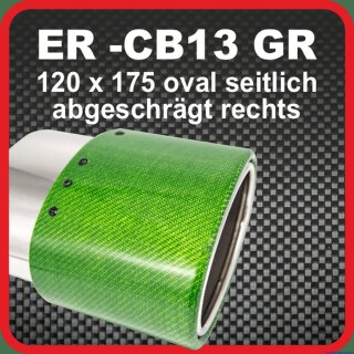 Endrohr Echt-Carbon 1 x 120x175mm oval seitlich abgeschrägt, rechts, grün glänzend