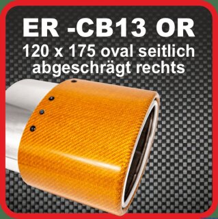 Tailpipe Carbon 1 x 120x175mm oval rolled slanted to right side, orange glossy