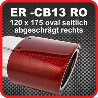 Tailpipe Carbon 1 x 120x175mm oval rolled slanted to right side, red glossy