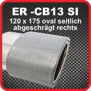 Endrohr Echt-Carbon 1 x 120x175mm oval seitlich abgeschrägt, rechts, silber glänzend