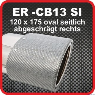Tailpipe Carbon 1 x 120x175mm oval rolled slanted to right side, silver glossy
