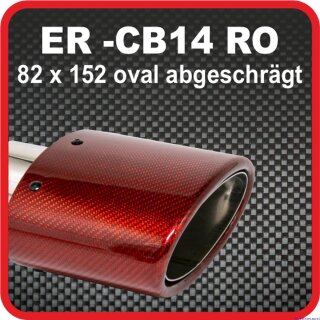 Endrohr Echt-Carbon 1 x 82x152mm oval abgeschrägt, rot glänzend