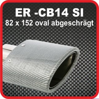 Endrohr Echt-Carbon 1 x 82x152mm oval abgeschrägt, silber glänzend