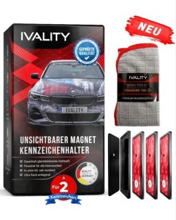 IVALITY® Magnetischer Kennzeichen-Halter auf der Stoßstange für Alu-Kennzeichen 2er Set grau