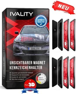 IVALITY® Magnetischer Kennzeichen-Halter auf der Stoßstange für 3D-Kennzeichen 2er Set schwarz