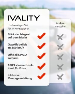 IVALITY® Magnet Kennzeichenhalter Rahmenlos für 2 Kennzeichen