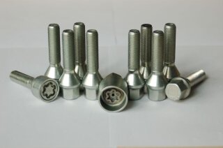 H&R Kegelbundschrauben-Set 60° silber inkl. Felgenschloß M14 x 1,5 40mm SW 17