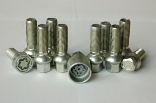 H&R Kegelbundschrauben-Set 60° silber inkl. Felgenschloß M14 x 1,25 43mm SW 17