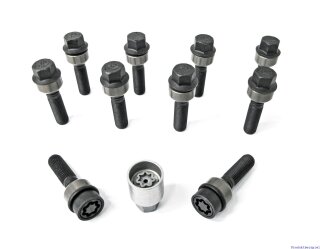 H&R Round-heas movable screws-set black R14mm incl. rim lock for Porsche original aluminium wheels